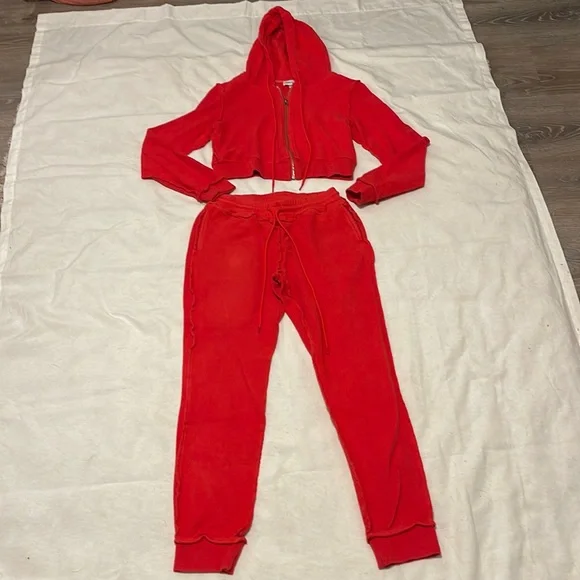 2019 Danielle Guizio Cropped Red Matching Zip-up Hoodie & Joggers size Small - Picture 2 of 9